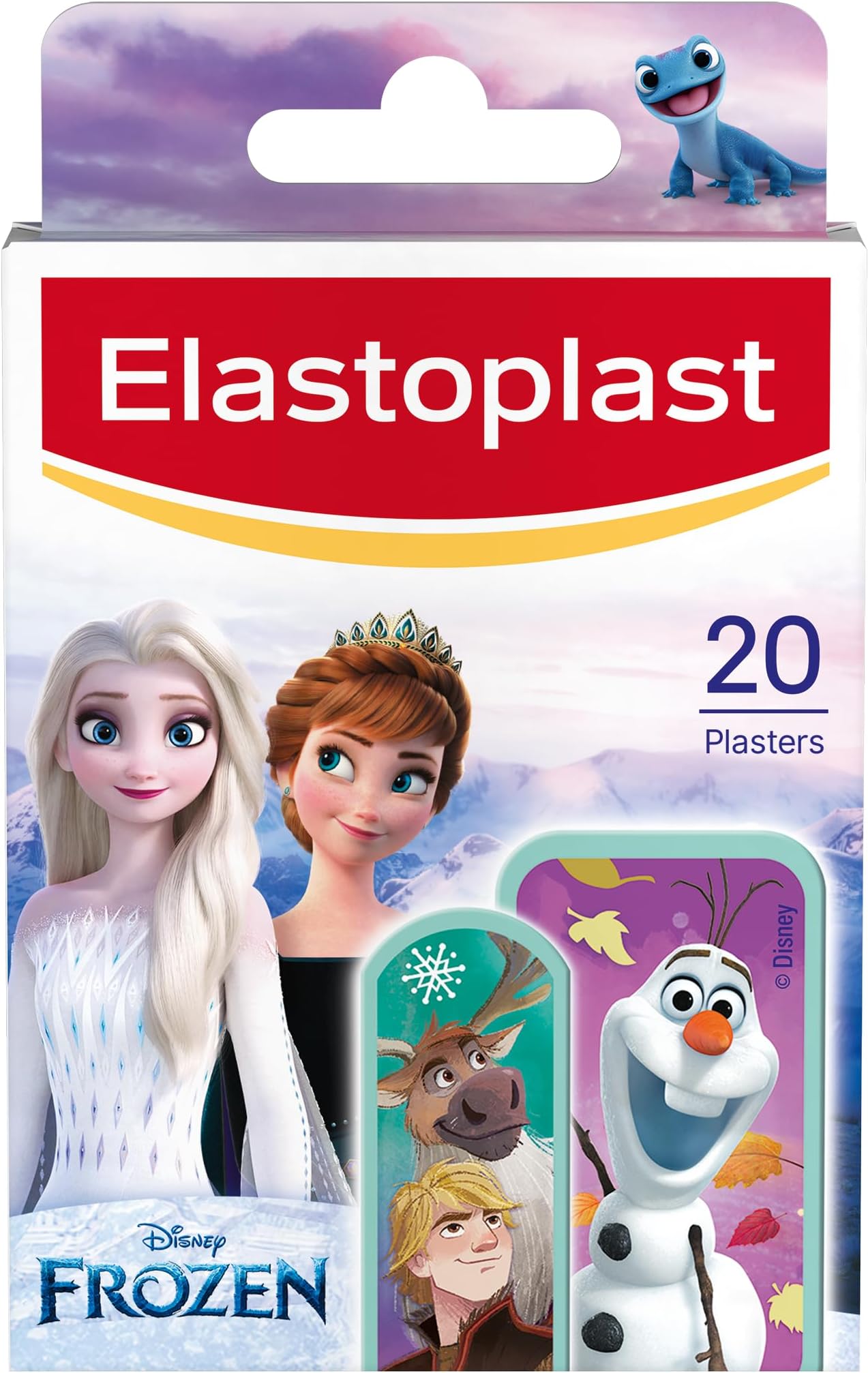 Elastoplast Disney Frozen Plasters, Assorted Sizes (20 Pieces), Coloured, First Aid Wound Care for Children with Frozen Designs, Various Sized, Skin-Friendly