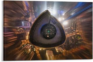 City Night Aerial View Teardrop Tower Blue Light Car Trail Dynamic Urban Art Frame-style-1 20x30inch(50x75cm)