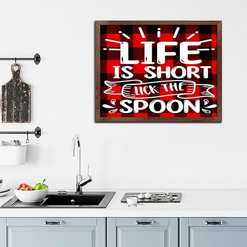 Miniatura 6 de Funny Framed Wooden Sign Life Is Short Lick The Spoon Home Décor for Cabin Country Wood Signs Shelf Wall Decor Sign Gift 16x20in