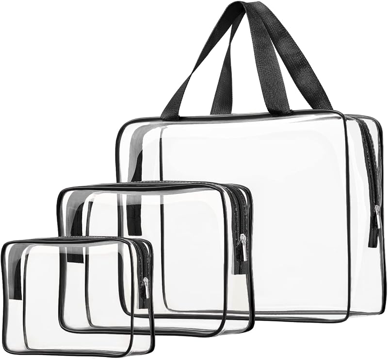 choshion Conjunto com 3 Necessaires Transparentes de PVC com Zíper, Tamanhos Grande, Médio e Pequeno