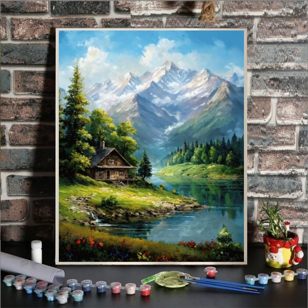 4 Pack Landscape Paint By Numbers Kits For Adults – Easy DIY Mountain Lake Painting On 16x12 Inch Canvas, Perfect For Beginners, Home Decor & Gifts