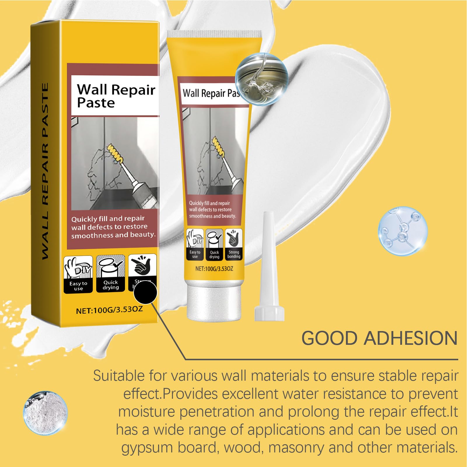 Hole Filler - 100g Quick Drying Wall Repair Paste, Ceiling & Drywall Crack, Putty, Easy DIY Patch Solution, Home Renovation for Bathroom, Balcony, Bedroom & Kitchen