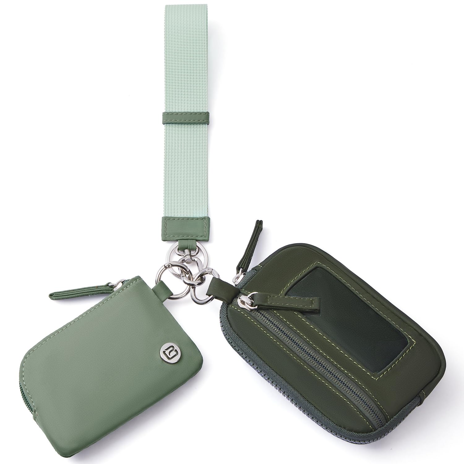 POIUGOYANylon Wristlet Wallets, Dual Pouch Keychain Wristlet Wallet, RFID Small Wallet With Coin Pouch,ID Window For Travel