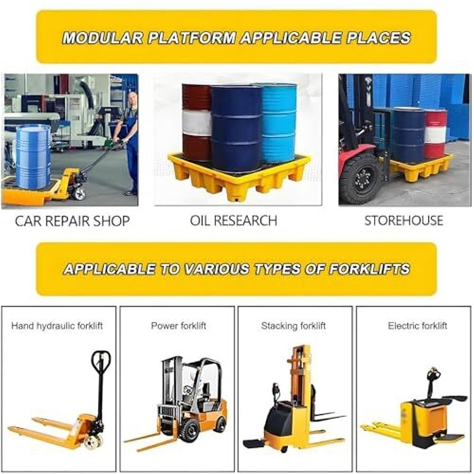Pallet di Contenimento, Vasca Modulare HDPE con Scarico e Alta Capacita di Carico, Soluzione Stoccaggio Industriale Anti-Perdite per Fusti e Barili Sump(66 * 36 * 12cm)