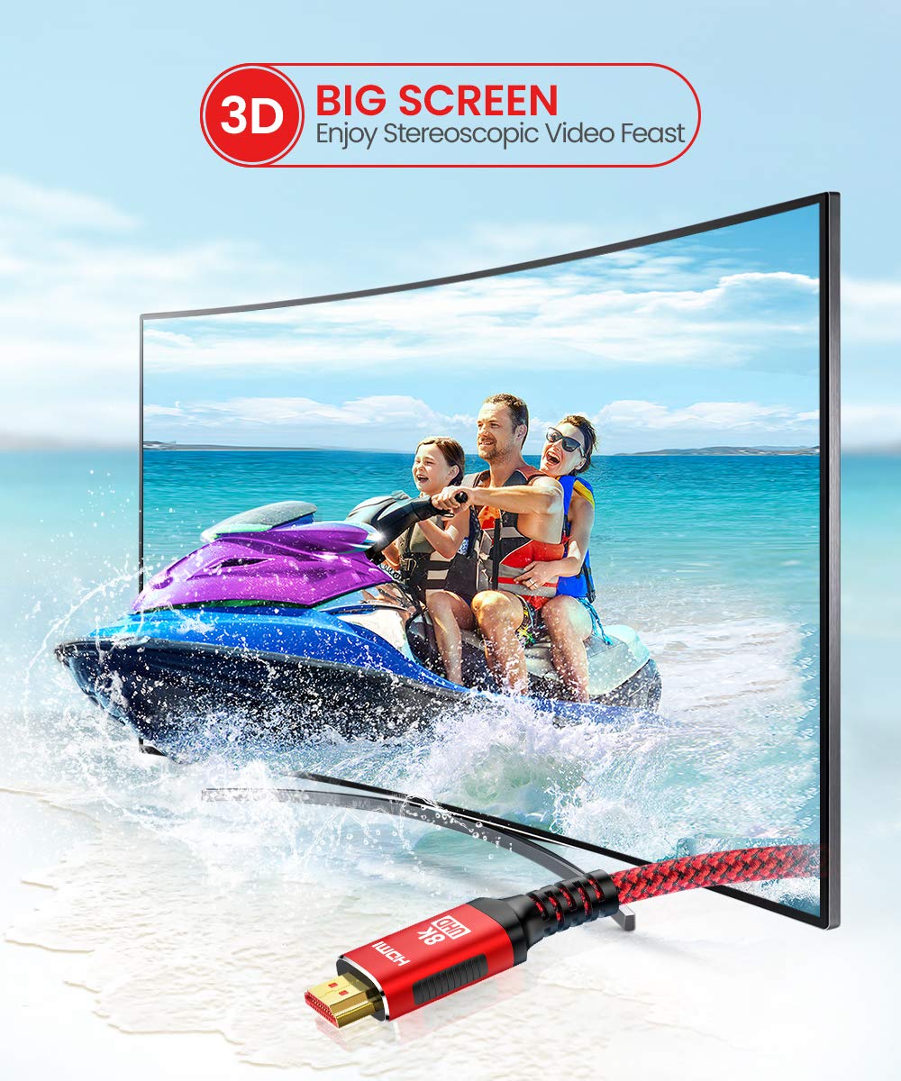 Snowkids 8K HDMI Cable 6.6 FT, HDMI Cable Ultra HD Support High Speed 48Gbps, 8K@60Hz, Dynamic HDR, eARC, HDMI Braided Lead Compatible with 3D TV, Projector