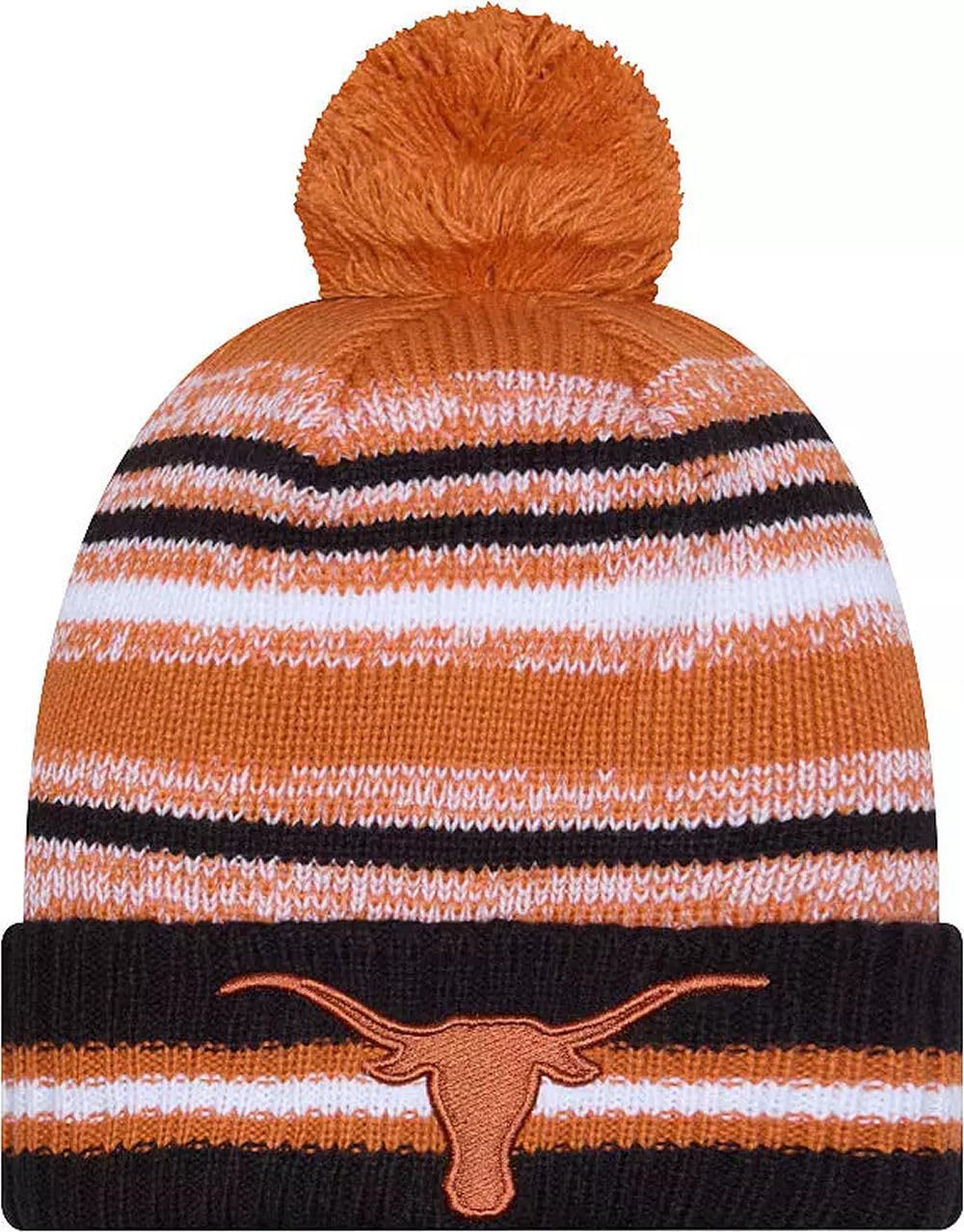 New Era Texas Longhorns Onfield Sport Black Striped Cuffed College Knit Beanie Hat Pom - NCAA Cheer Cuff Knit Cap