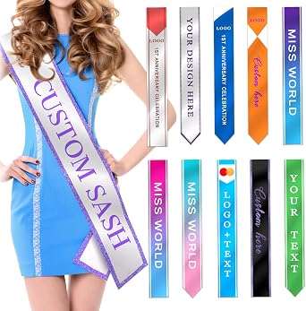 Custom Sash Personalized Text Logo Make Your Own Satin Sash for Graduation Wedding Birthday Party Beauty Pageant Team