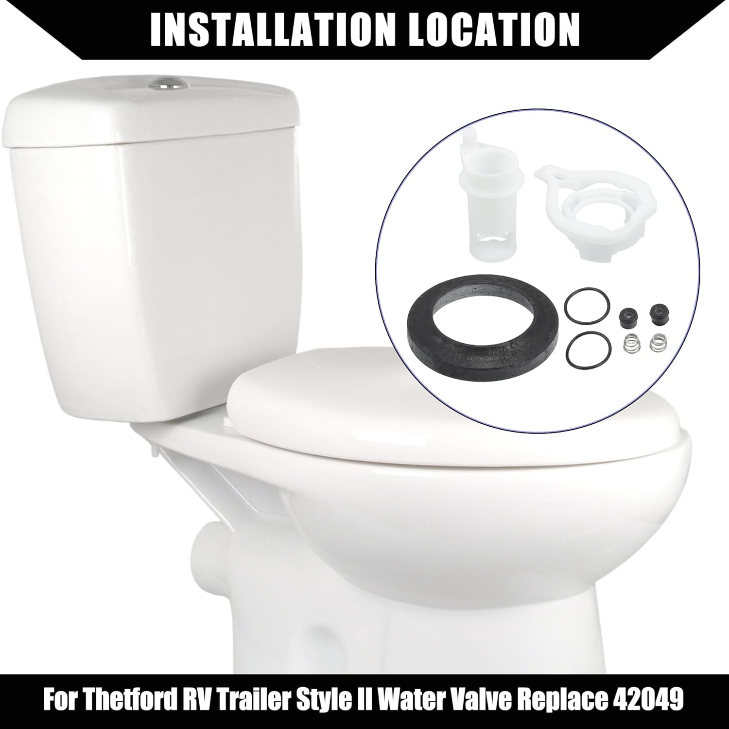 42049 Water Valve Style II Kit for Thetford Aqua Magic Style II Permanent Toilets/Leak-Resistant RV Toilet Water Assembly Valve Kit / 1Set