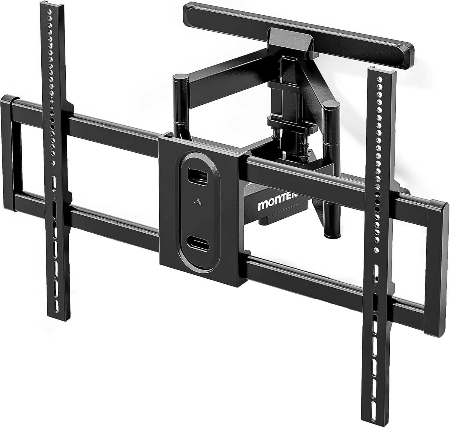 montek heavy duty full motion tv wall mount for 43–100 inch tvs, pre-assembled bracket with tool-free tilt, swivel & extension, max vesa 800x600, 150lbs 4x strength tested, fits 16/18 inch studs