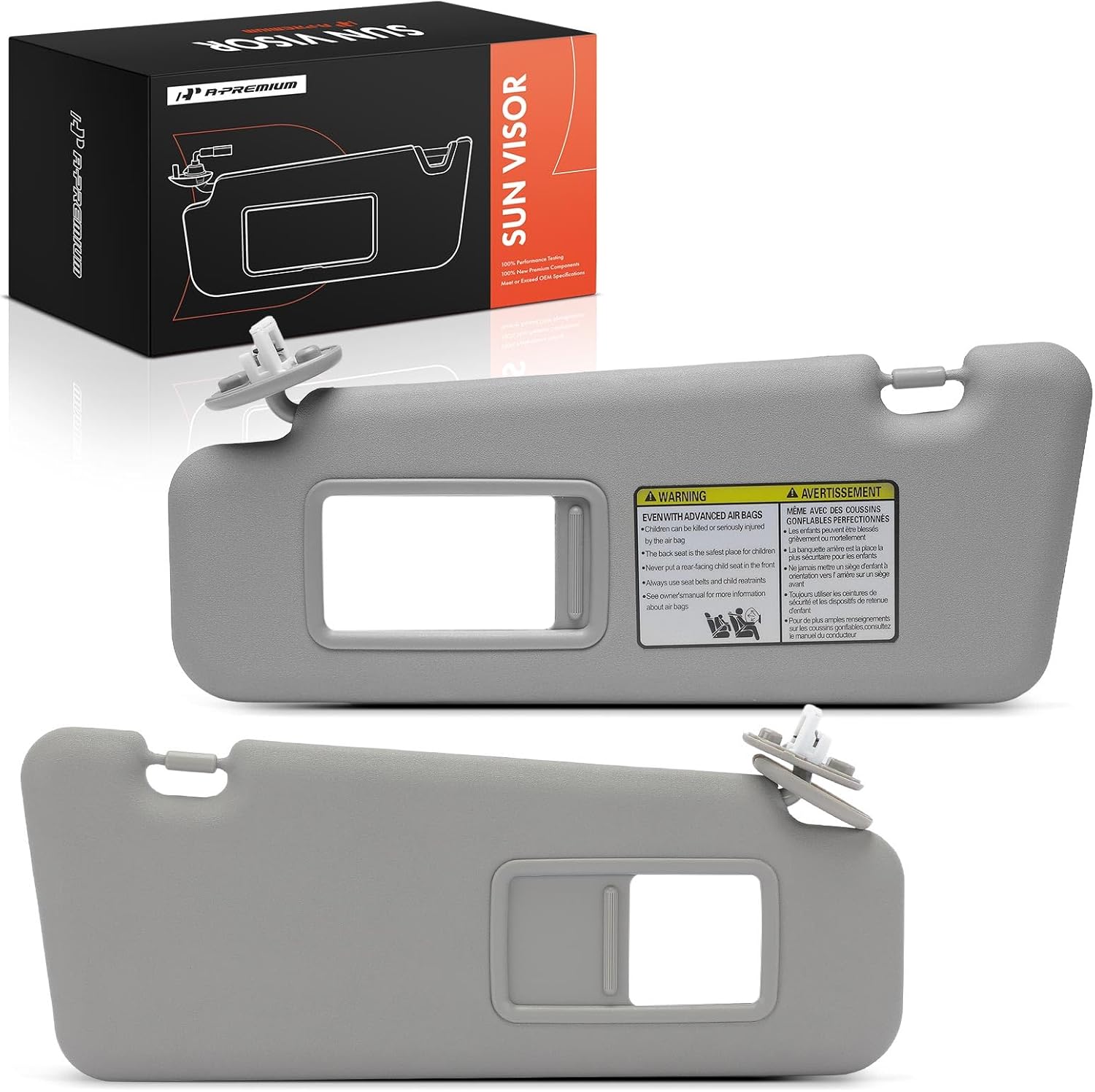 A-Premium Driver & Passenger Sun Visor Compatible with Toyota Highlander 2008 2009 2010 2011 2012 2013 - with Vanity Mirror, Without Vanity Light, Gray Color - Replaces 7431048140B1, 7432048180B1