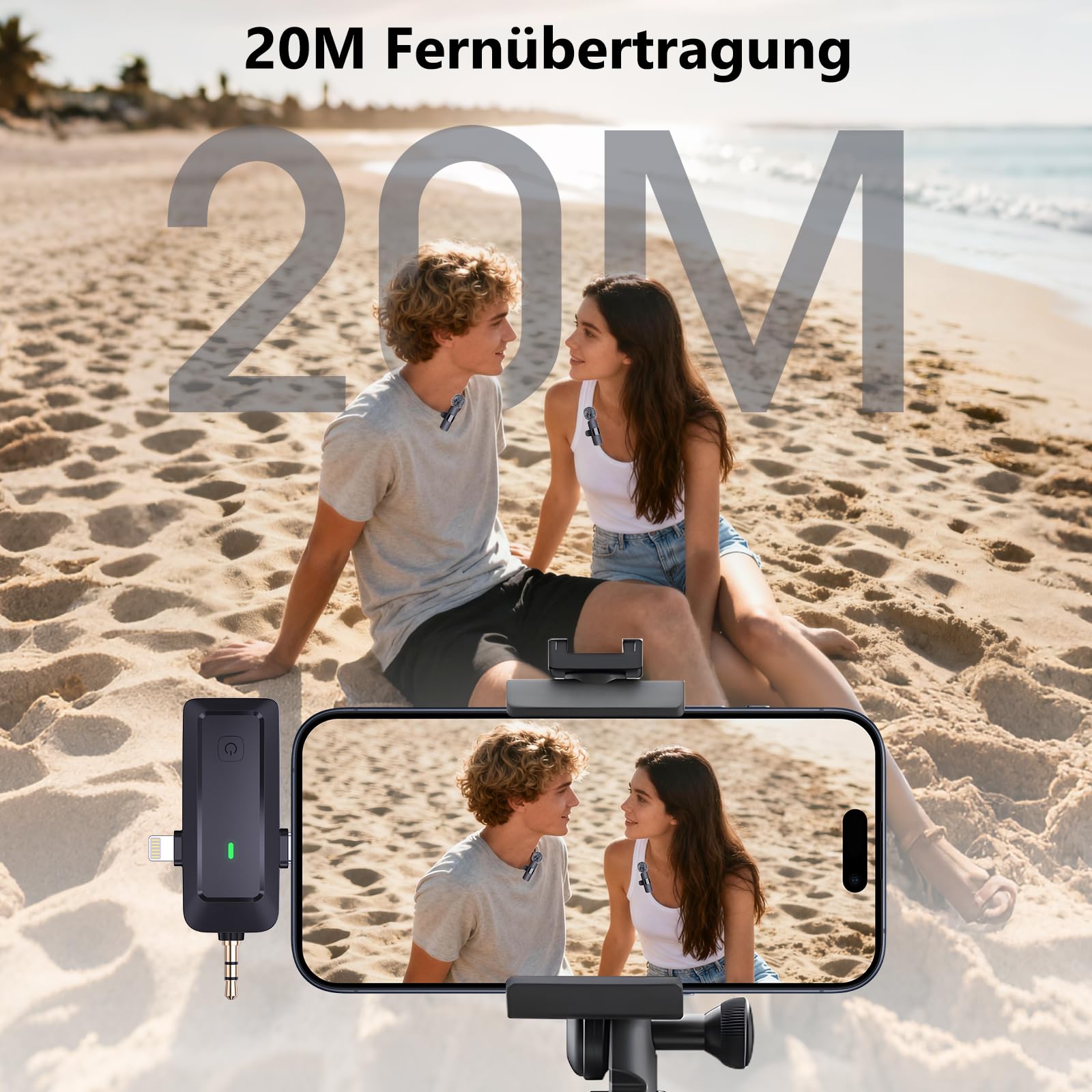 Wireless Lavalier Mikrofon für iPhone/Handy/Kamera/Computer - 4 in 1 Ansteckmikrofon Kabellos für Videoaufzeichnung, Live-Streaming, Vlog, TikTok