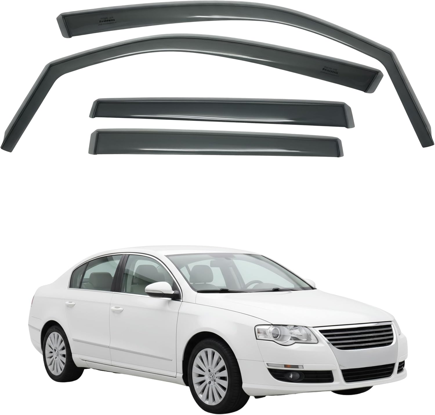 in-Channel Car Window Rain Guard Compatible with VW Passat B6 4-Door Sedan 2006-2010 4pcs, Taiwan Made Precise & Transparent Car Wind Deflectors No Water Leakage Visors