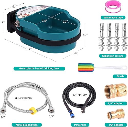 Miniatura 8 de Cuenco de agua para perros con calefacción automática para perros y gatos con cable resistente a las masticaciones, llenado automático, montado en