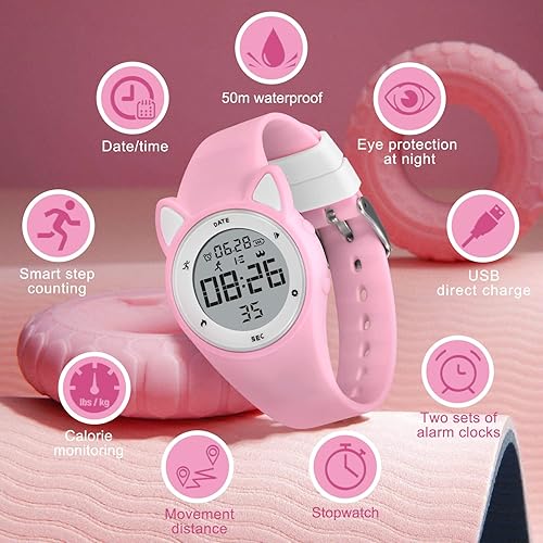 Vista 10 de L LAVAREDO Reloj de pulsera digital para niños de 3 a 12 años, sin Bluetooth, alarma, calorías, podómetro, conteo de pasos