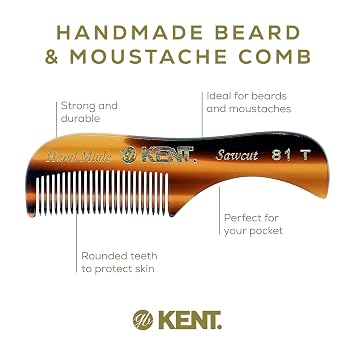 KENT 81T Handmade Beard Mustache Comb - Extra Small. Mini Fine Toothed Beard and Moustache Combs Pocket Size for Facial Hair Grooming. Hand-Made Saw-Cut & Polished,Made In England