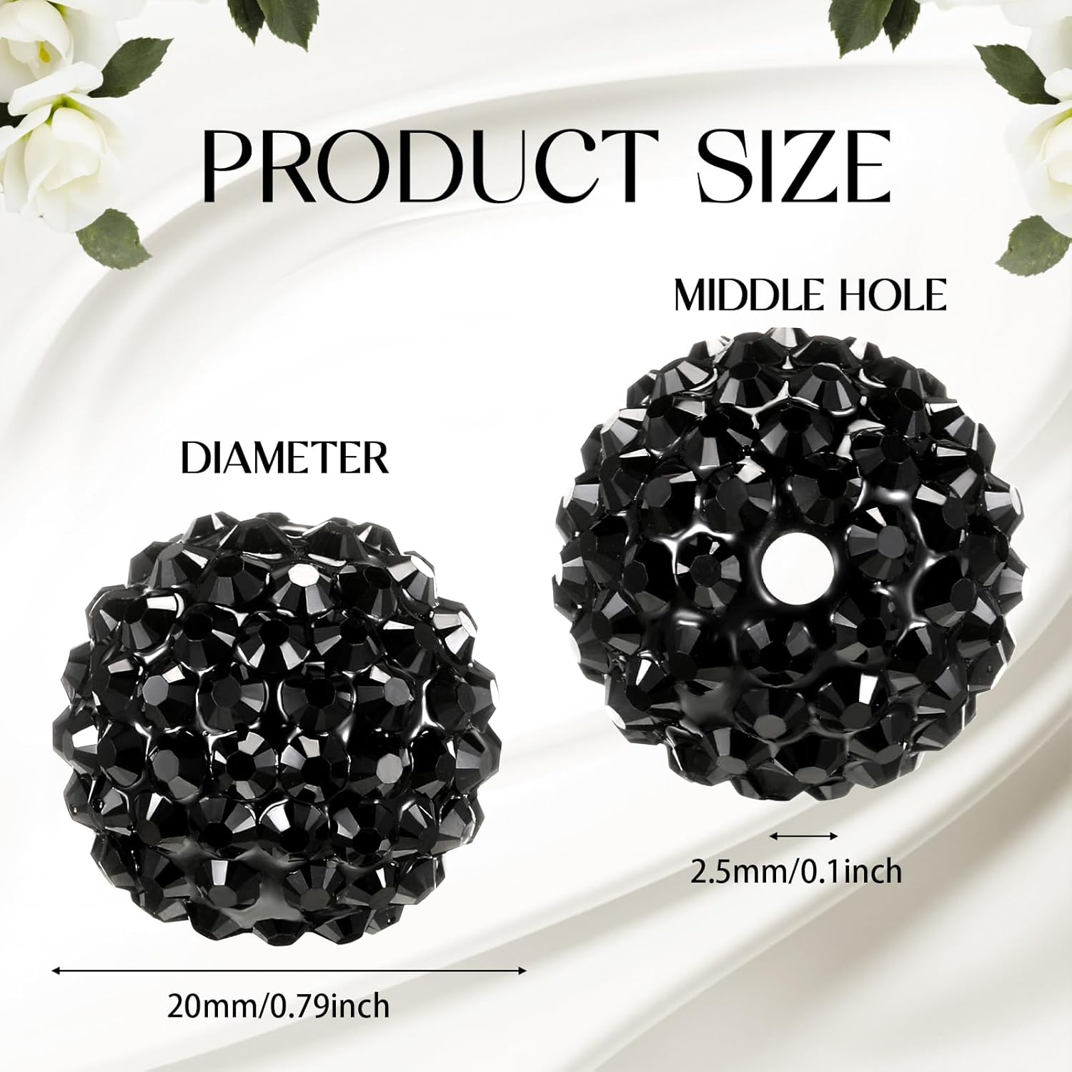 40 Pcs 20 mm Rhinestone Beads Bulk Crystal Round Disco Ball Chunky Bubblegum Beads for Pens Bracelets Charms Craft European Style Jewelry Making Supplies Christmas(Black) - Image 2