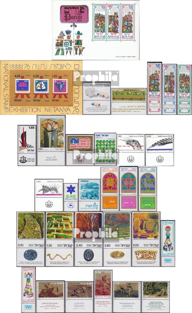 Prophila Collection israël 660-691 avec Tab,Bloc 14- Bloc 15 (complète. Edition.) Volume 1976 complèteett Neuf avec Gomme Originale ** MNH 1976 Purim-fête u.Un. (Timbres pour Les collectionneurs
