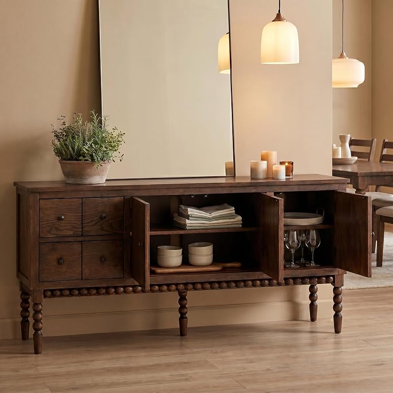 65" TV Entertainment Console, Buffet Cabinet, Cocoa Brown image 7