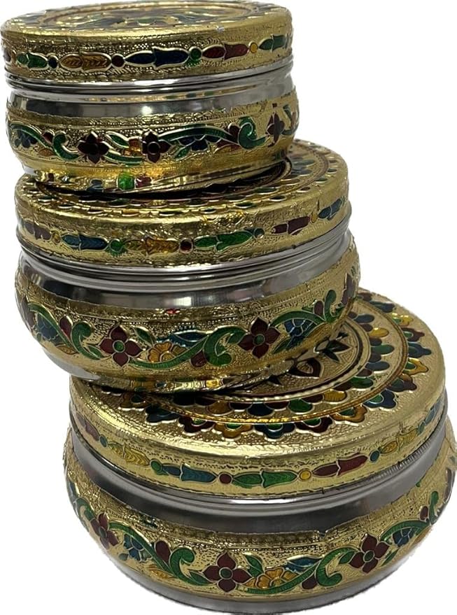 BHAYANI STORE Meenakari Handicraft Stainless Steel Dabba Container