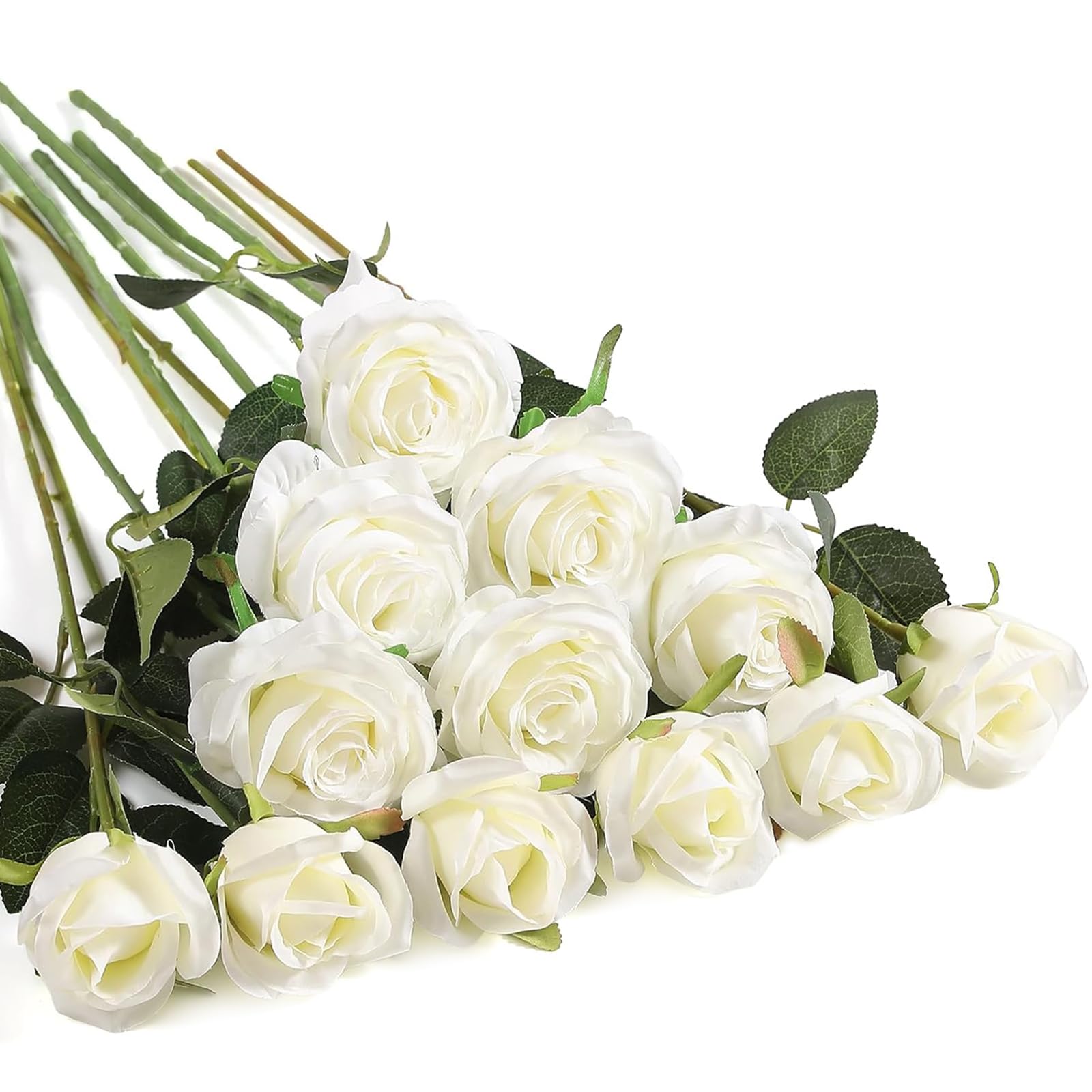 12 Pezzi Rose Artificiali, Rose Rosse Artificiali in Seta Bouquet Fiori Finti di Rosa con Steli Lunghi per San Valentino Composizioni di Nozze Casa Giardino Partito Decorazioni (Bianco)
