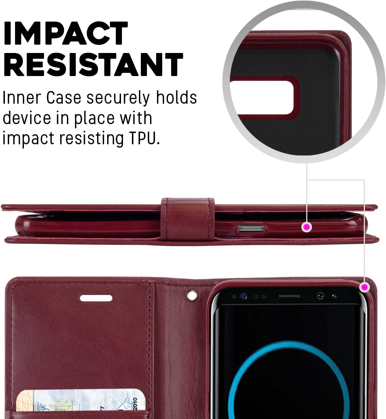 GOOSPERY Blue Moon Wallet for Samsung Galaxy S8 Plus Case (2017) Leather Stand Flip Cover (Wine)