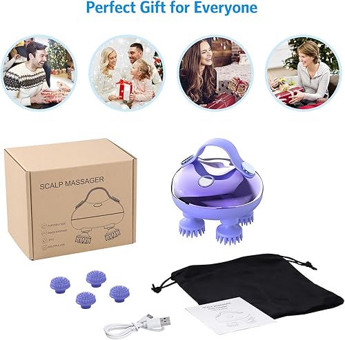 Miniatura 9 de Olipiter Masajeador eléctrico para el cuero cabelludo con amasado, 100 nodos de masaje, masajeador de cabeza portátil, rascador de cabeza de mano