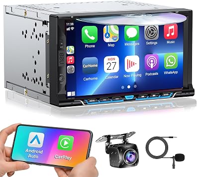 7 Inch Double Din Car Stereo with CD/DVD Player Carplay & Android Auto