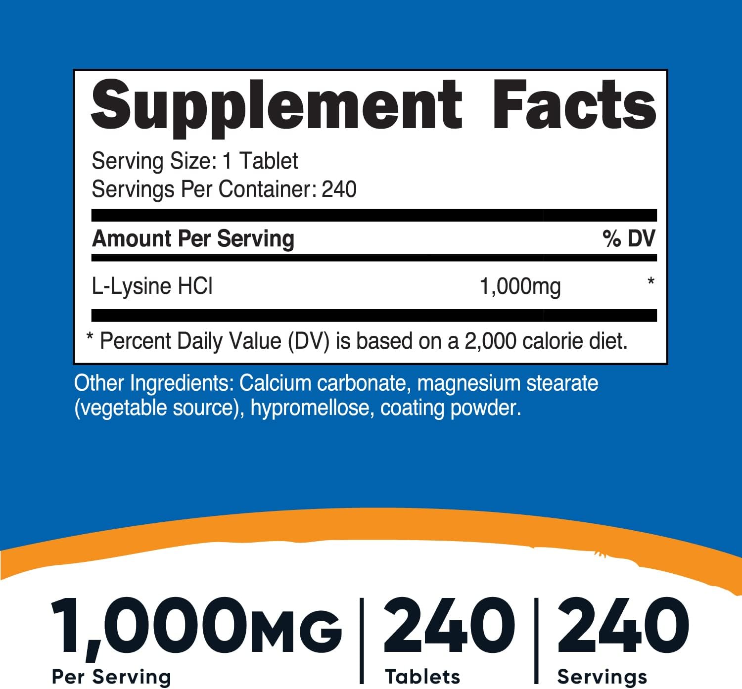 Nutricost L-Lysine 1000mg, 240 Tablets - Gluten Free, Non-GMO, and Vegetarian Friendly : Health & Household
