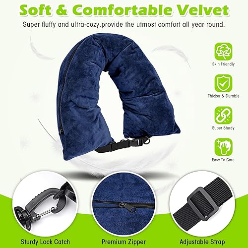Miniatura 10 de Almohada de viaje rellenable de 2 piezas, almohada para el cuello para viajes, terciopelo suave, bolsa de almacenamiento para ropa rellenable, funda