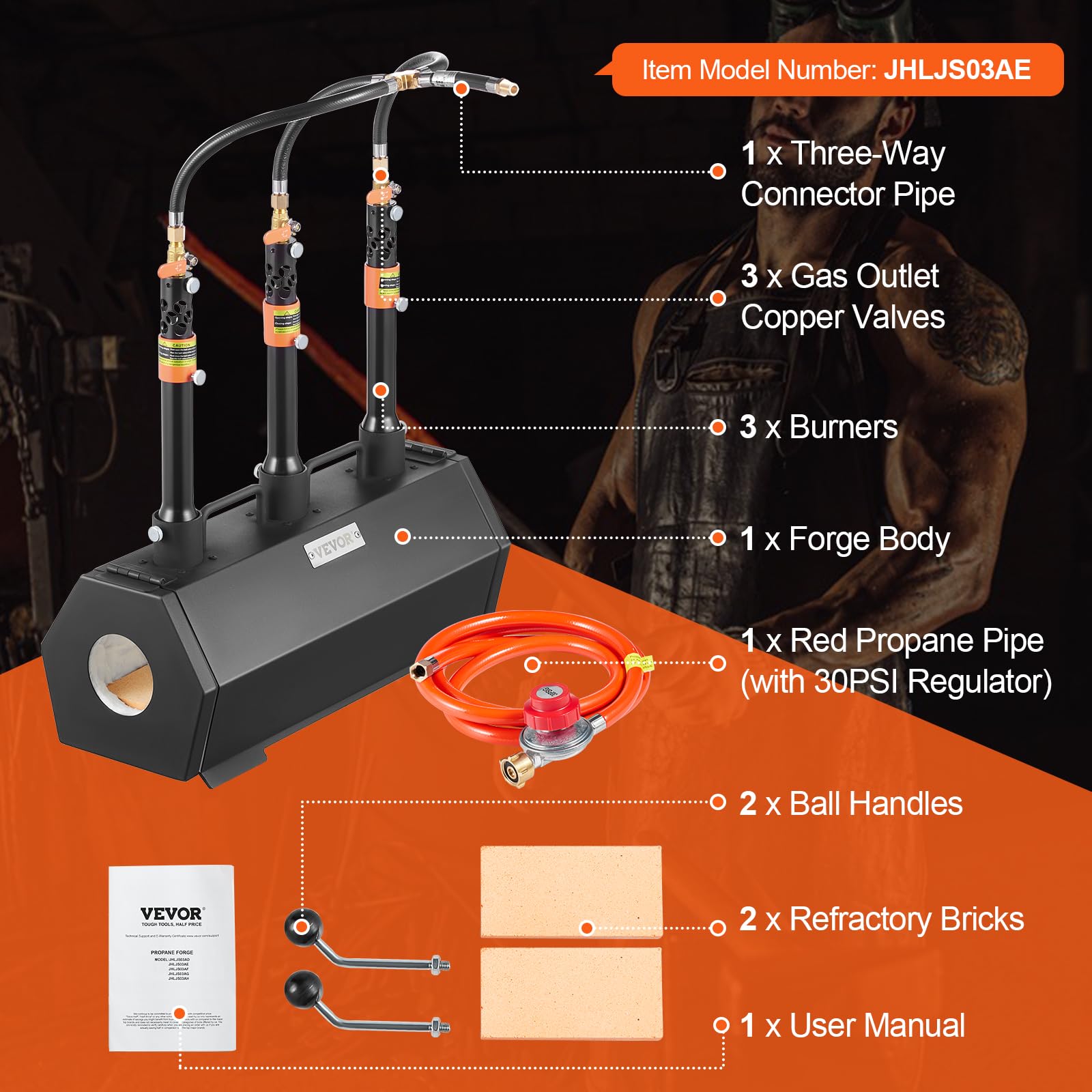VEVOR Forge à Gaz Propane 3 Brûleurs, Four de Fusion au Propane Température Max 1427 ℃, Four de Forge à Gaz Portable, Fabrication Couteaux Forgeage Métaux pour Couteliers Maréchaux-Ferrants Forgerons