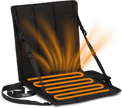 Arden Heated Stadium Seat, Foldable, Lightweight with Carrying Strap, Foam Cushion for Comfort, Adjustable, Back Support, Multi-Functional Use As Stadium Seat or Seat Pad, Black Dyed Solid