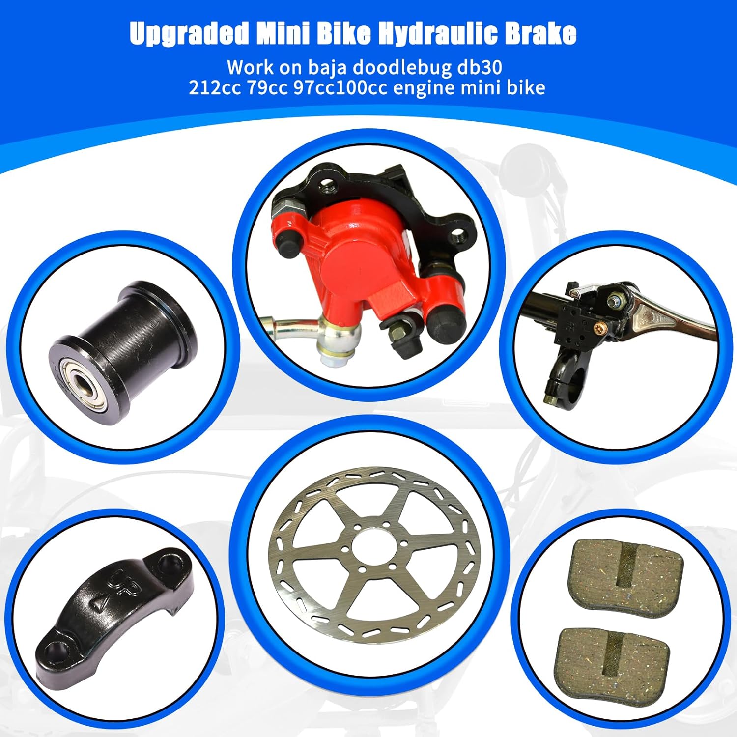 Mini Bike Hydraulic Disc Brake Caliper Assembly Kit 180mm Rear Brake Disc Rotor Suitable for Coleman Motovox Predator 79cc 97cc Baja Doodle Bug DB30 Blitz Dirt Bug Racer