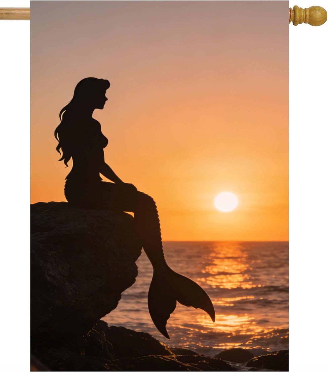 Fairy Tales Beauty Charming Fish Mermaid in Ocean Sea Sunset House Flag 28" x 40" Double Sided Polyester Welcome Yard Garden Flag Banners for Patio Lawn Home Outdoor Decor