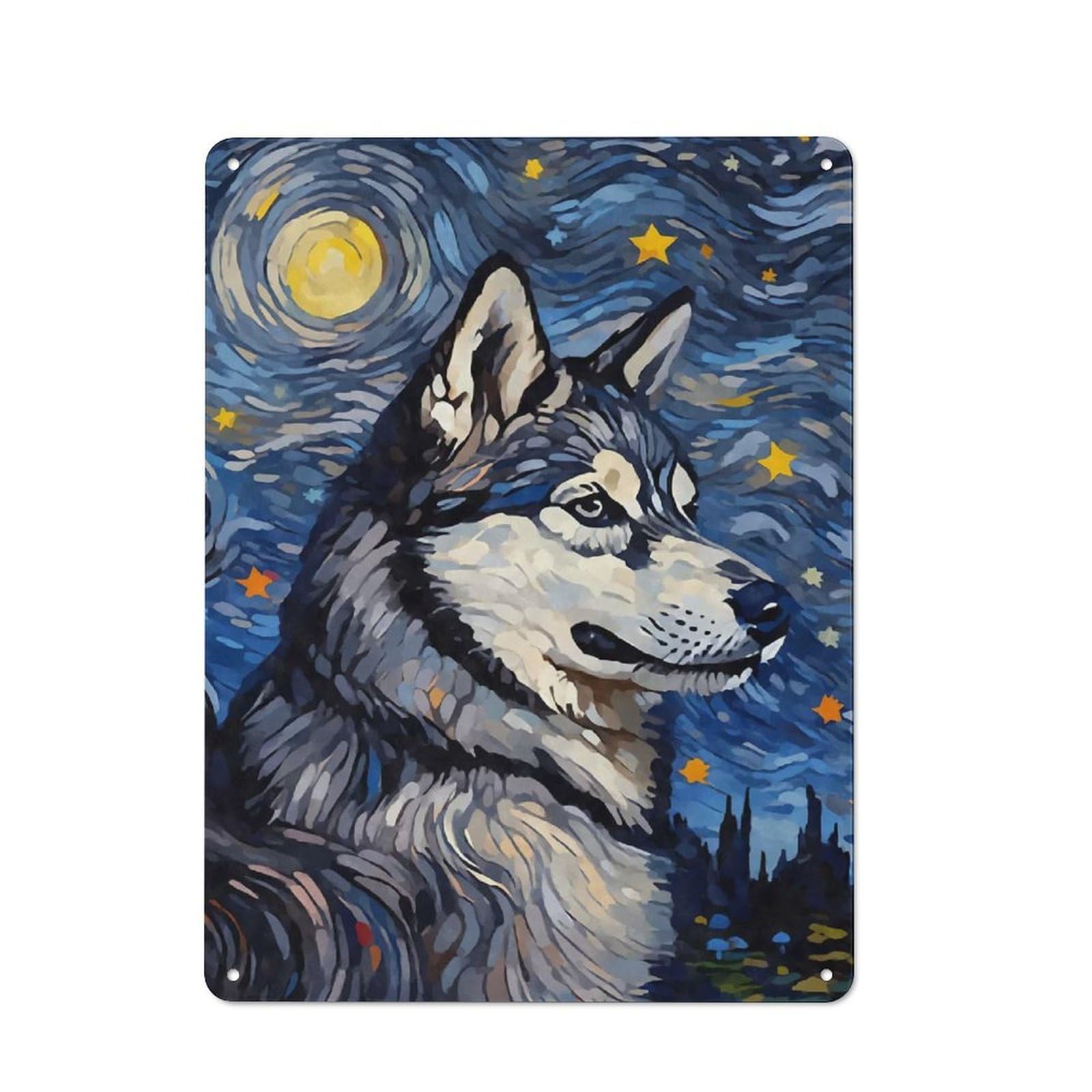 Junmoney Style-20 Workshop Style Siberian Husky Night Tin Sign 40X30cm, Garage Wall Decor For Tool Room, Garage, Studio Or Home Bar