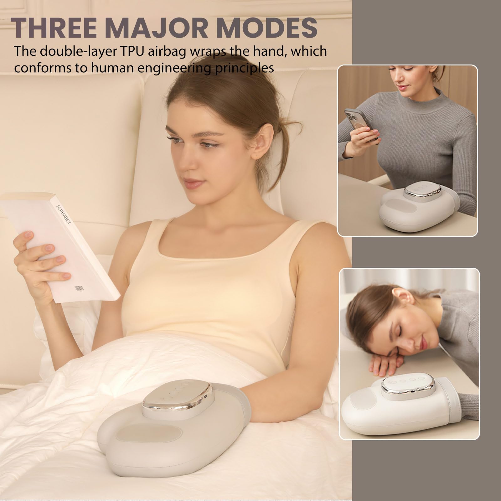 Handmassagegerät mit Thermotherapie,3 Modi,5 Intensitätsstufen,15 Minuten automatischer Timer,Wiederaufladbare Hand-Massagegerät,Wireless Elektrisches Handmassagegerät,Geschenke (1PCS)