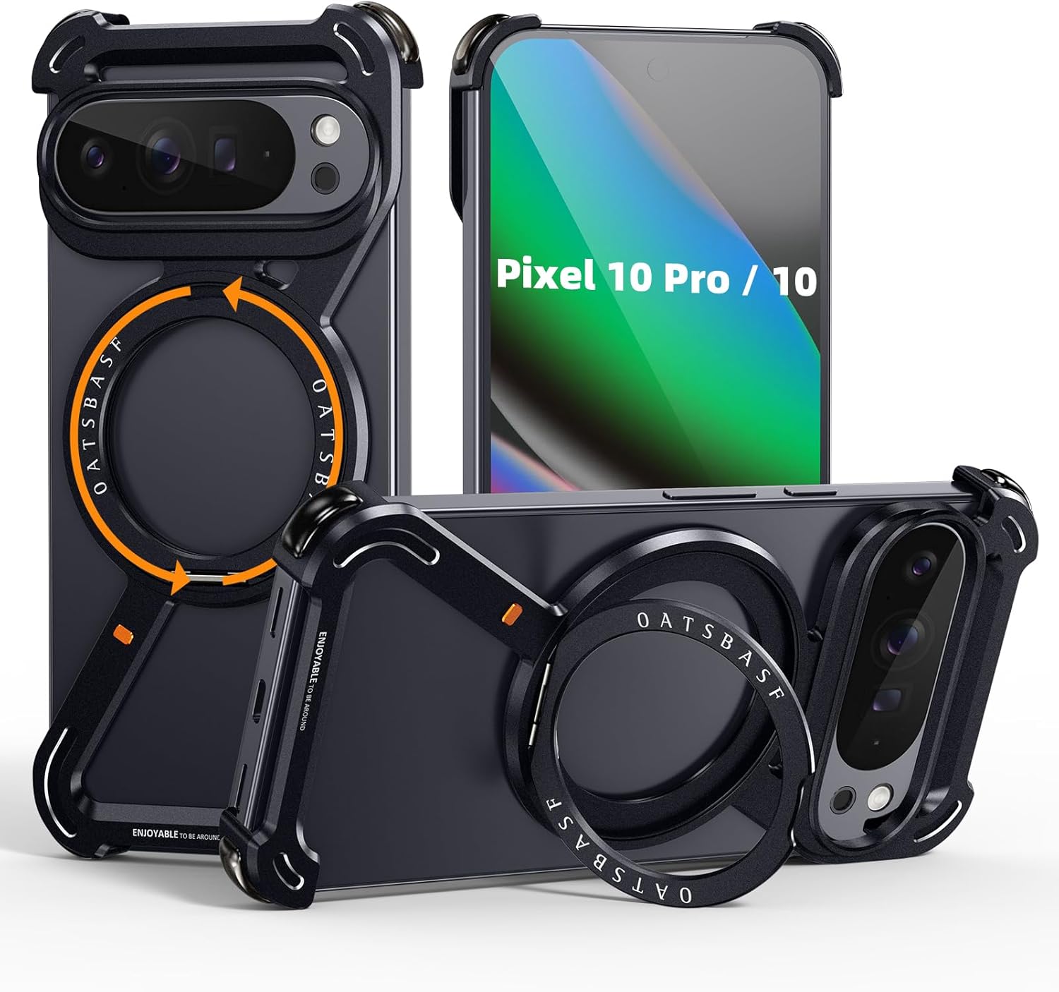 for Google Pixel 10 Pro XL Case with Magnetic Stand, Rotatable Kickstand for Aluminum Metal Pixel 10 Pro XL Case, Frameless Slim Phone Cover for Google Pixel10 Pro XL, Black