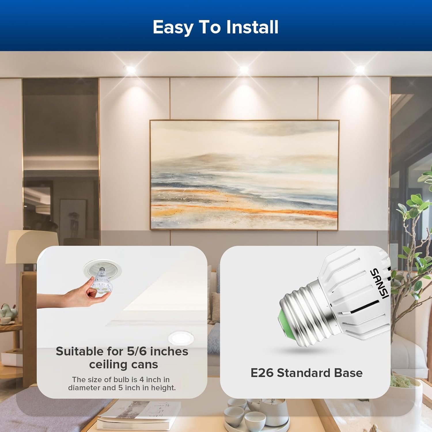 SANSI 4000 Lumens BR30 LED Light Bulb, Bright 250W Equivalent E26 LED Bulb, 5000K Daylight Non-Dimmable 25,000-Hour Lifetime, Safe 30W Bulb for Dinning Room Kitchen Office Gymnasium