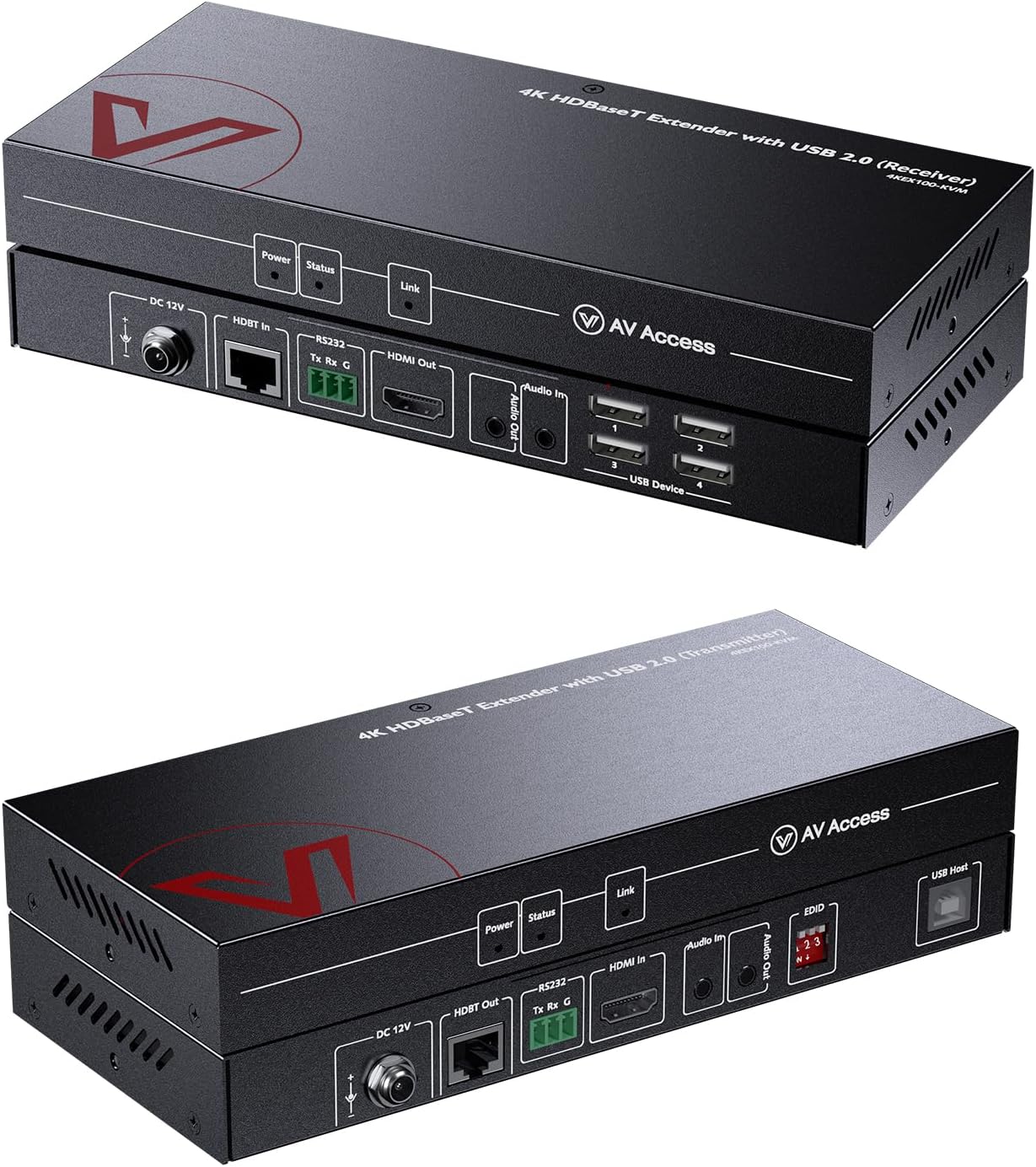 AV Access HDMI KVM Extender Over Cat6, 4K@60Hz 100m/330ft, USB 2.0 Remote Control (4 Ports), Zero Latency, RS232, Audio, PoH, EDID, for Server Room & Control Systems (4KEX100-KVM)