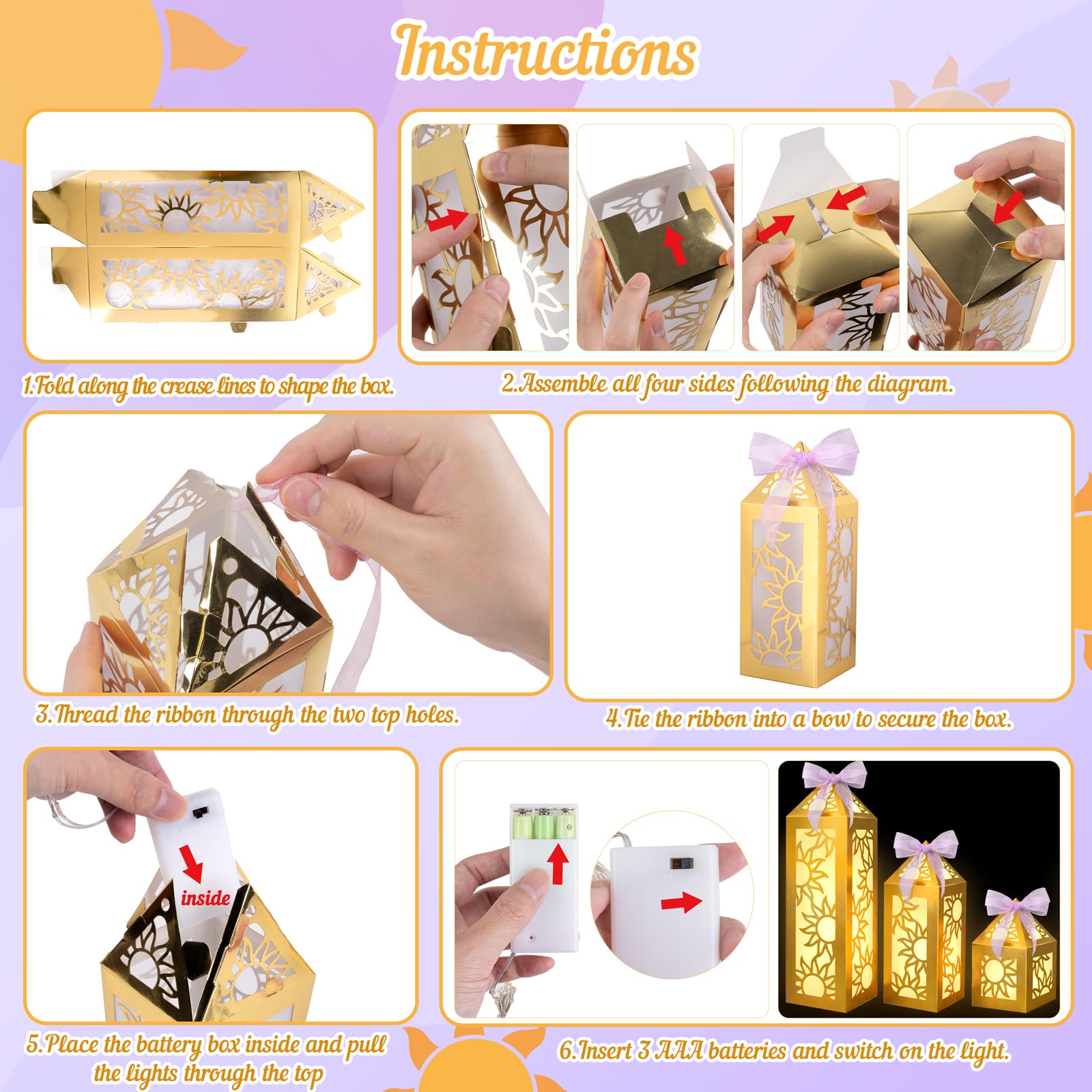 15 piezas de decoración de fiesta de princesa, faroles dorados con luces LED, cinta para decoración de mesa de cumpleaños de niñas (pilas no incluidas)