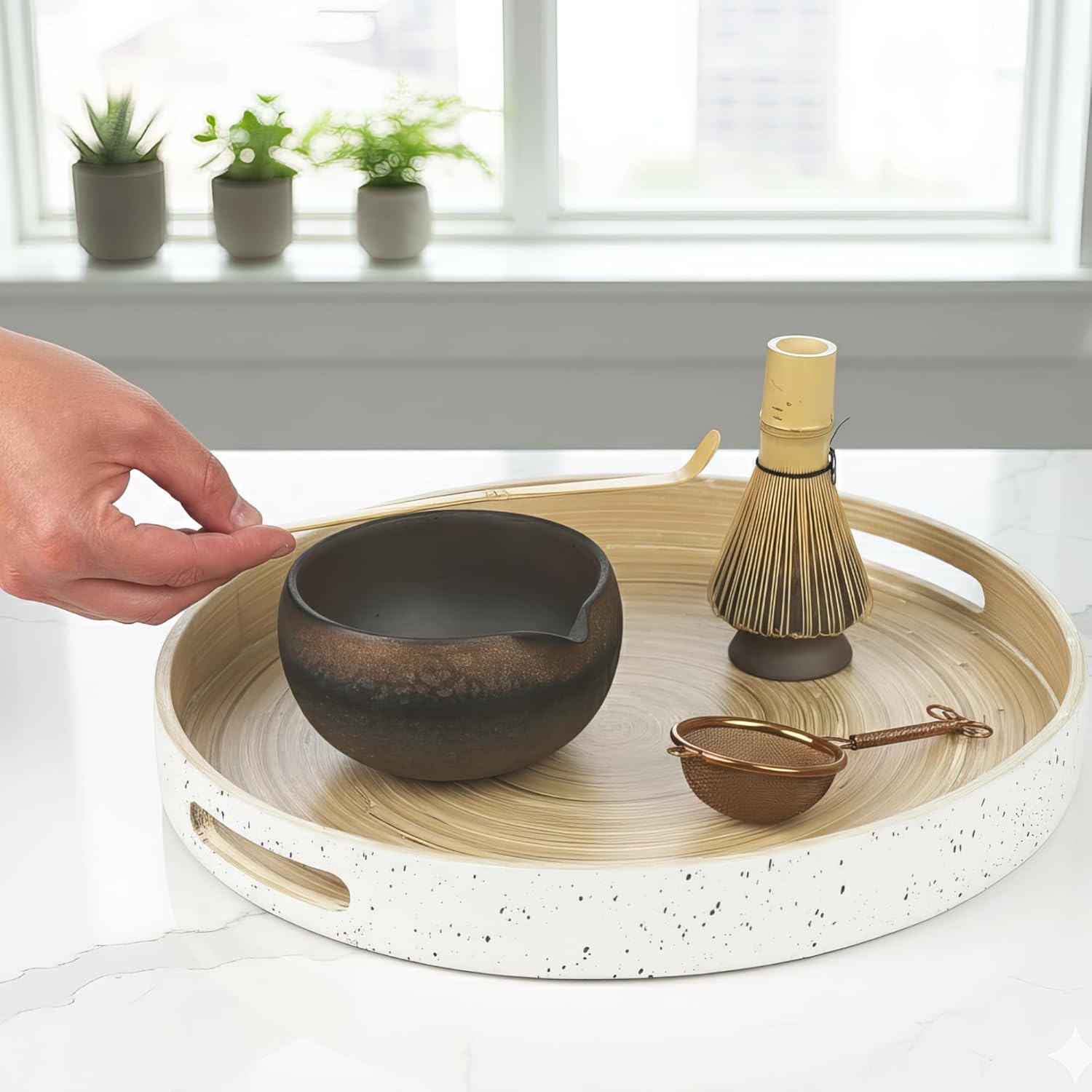 Matcha Set - Japanese Matcha Bowl with Spout and Whisk, 15 OZ, Matcha Sifter, Matcha Whisk Holder (Chasen holder), 5pc Matcha Whisk Set for Matcha Tea Ceremony (Iron Glazed)