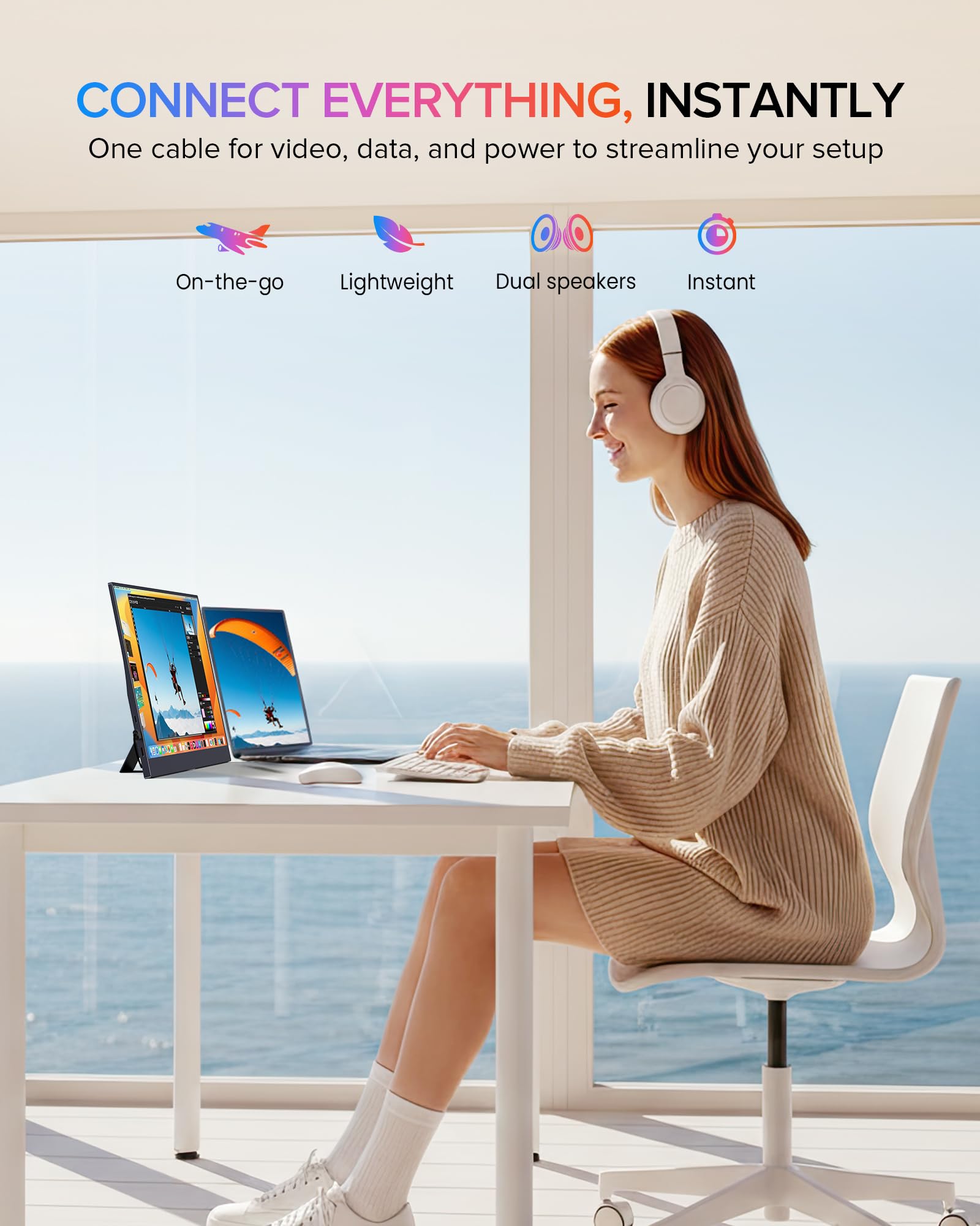 EVICIV Monitor Portatile 15,6 Pollici 125% sRGB 3000:1 Schermo Dispaly IPS 1080P FHD Dual USB C, Eye Care, Schermo Opaco, per PC/Laptop/Fonini/Console di Gioco, Montaggio VESA