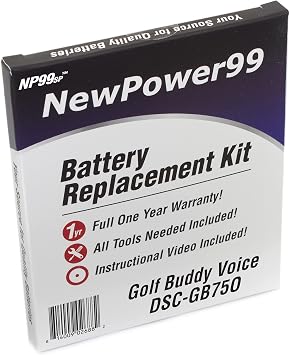 NewPower99 Battery Replacement Kit for GolfBuddy Voice DSC-GB750 with Installation Video, Tools, and Extended Life Battery.