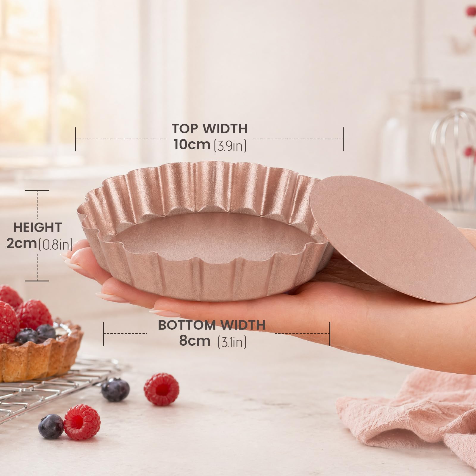 18 latas para tartas de 4 pulgadas con parte inferior extraíble, antiadherentes de acero al carbono, mini latas de tartaleta estriadas para hornear, latas pequeñas para quiche, tartas