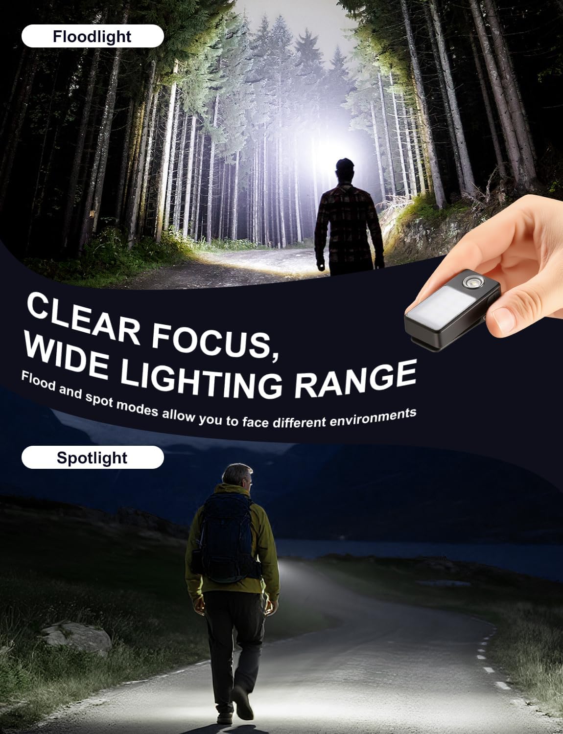 Clip on Flashlight, Rechargeable Safety Running Light with 3 Modes, Running Lights for Runners are IPX7 Waterproof, Hands Free Flashlight for Walking, Hiking, Dog Walking & Camping (2 Pack)