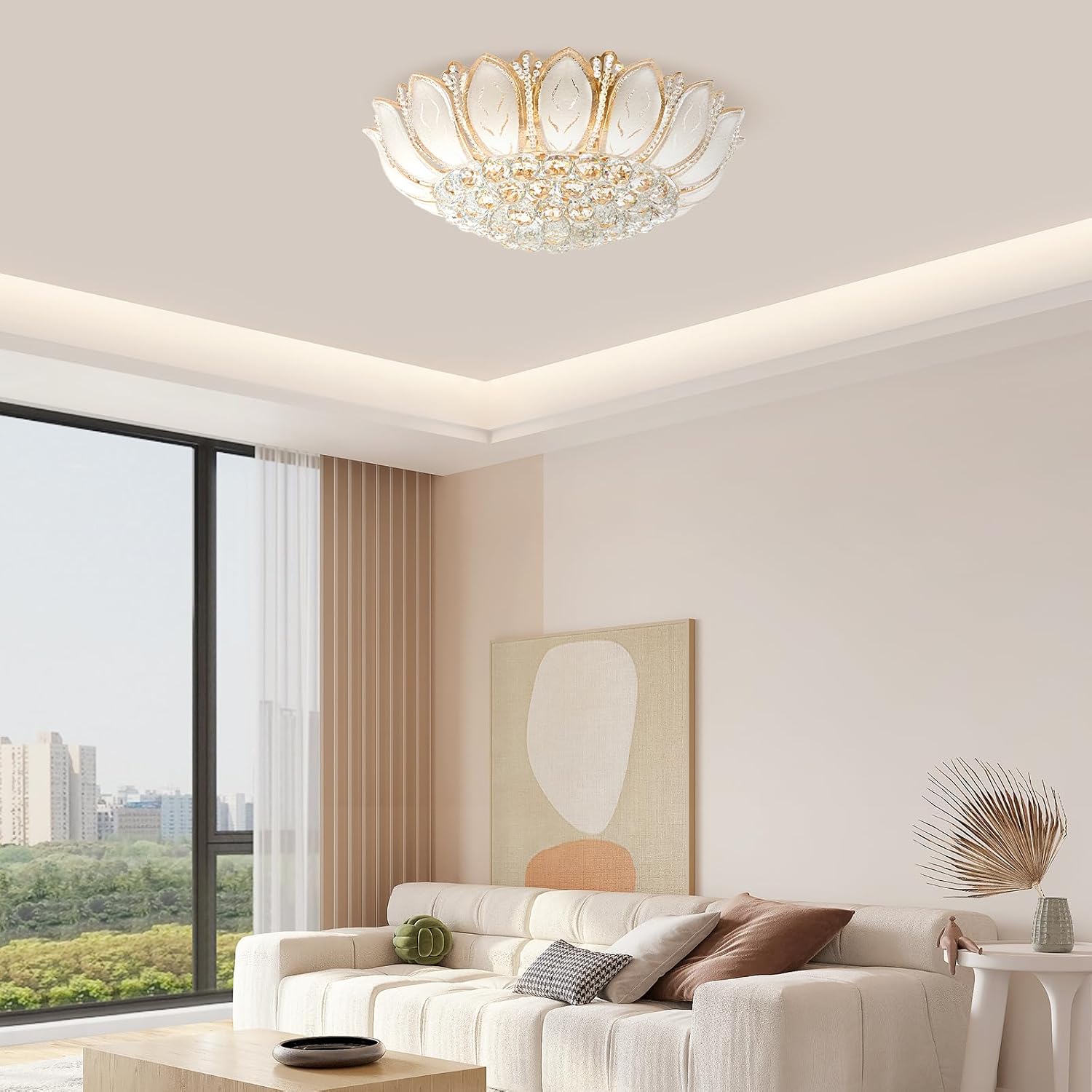 Modern Ceiling Light, Flower Light Fixture with Remote Control Living Room Ceiling Lamp for Bedroom, Creative Design Ceiling Lamp Close to Ceiling Lights for Dining Room
