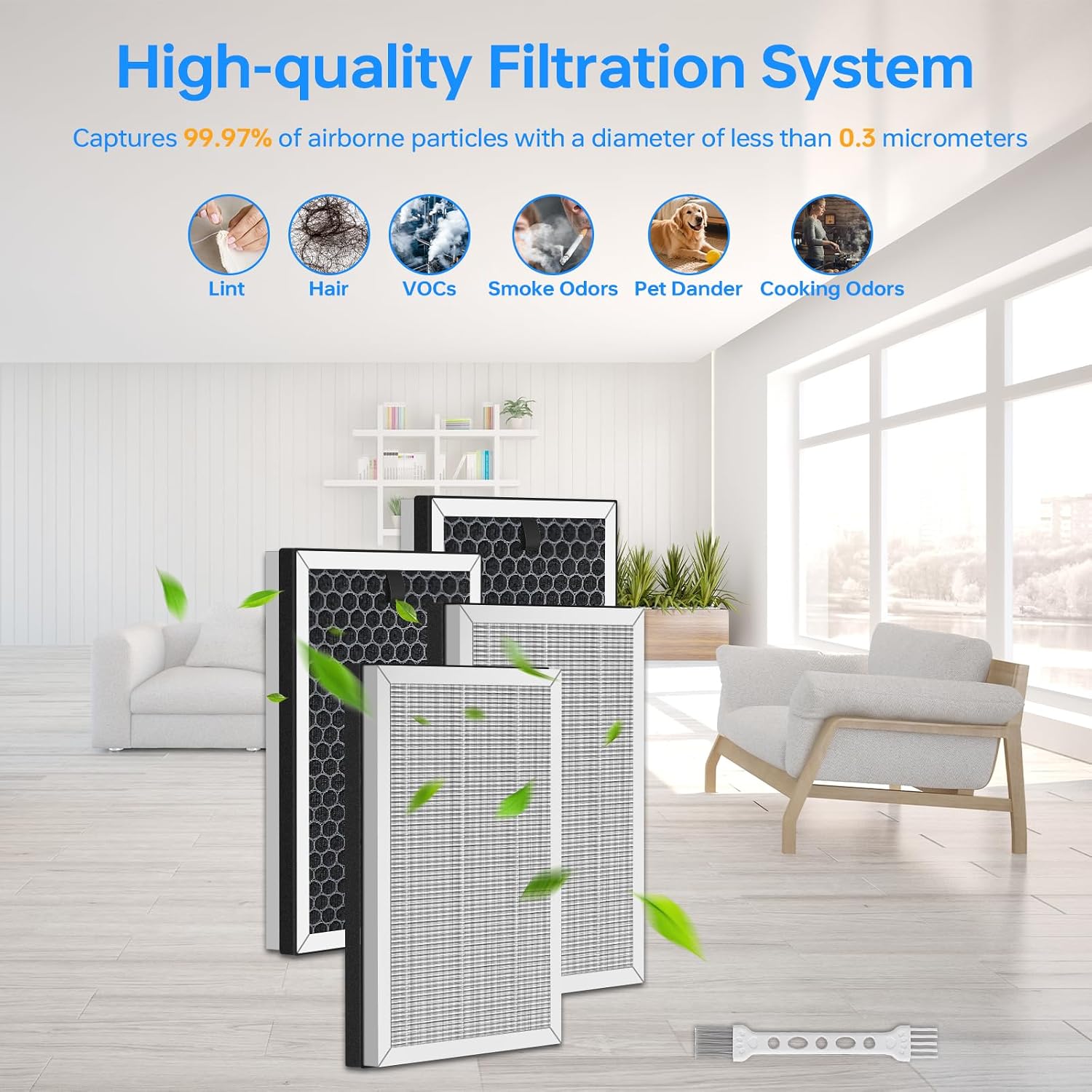 JF260 Replacement Filter Compatible with JF260 JF260S Air Purifier, 3-Stage Filtes and Activated Carbon Filtration System, 4 Pack+1 cleaning brush