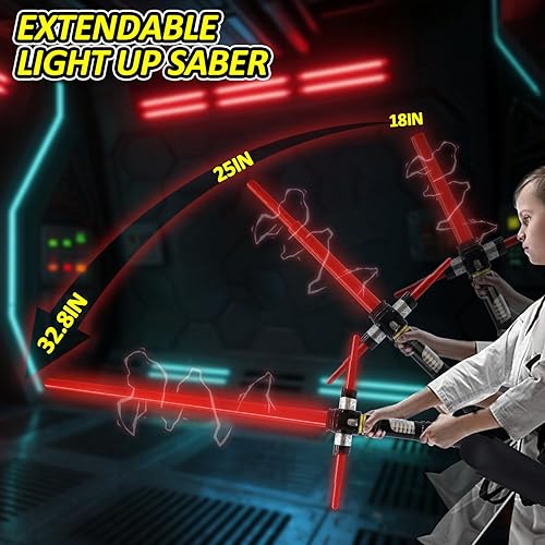Miniatura 5 de Espada ligera para niños, sable de luz roja con sonido FX, juego de espadas de luz expandible para guerreros de guerra de galaxia, fiesta de