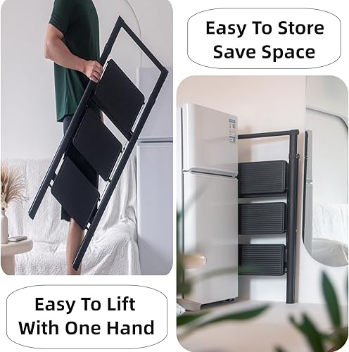 Miniatura 3 de MULDWEIR - Taburete plegable de 3 escalones con asa, capacidad de carga de 330 libras, pedal antideslizante ancho, ligero, multiusos para el hogar y