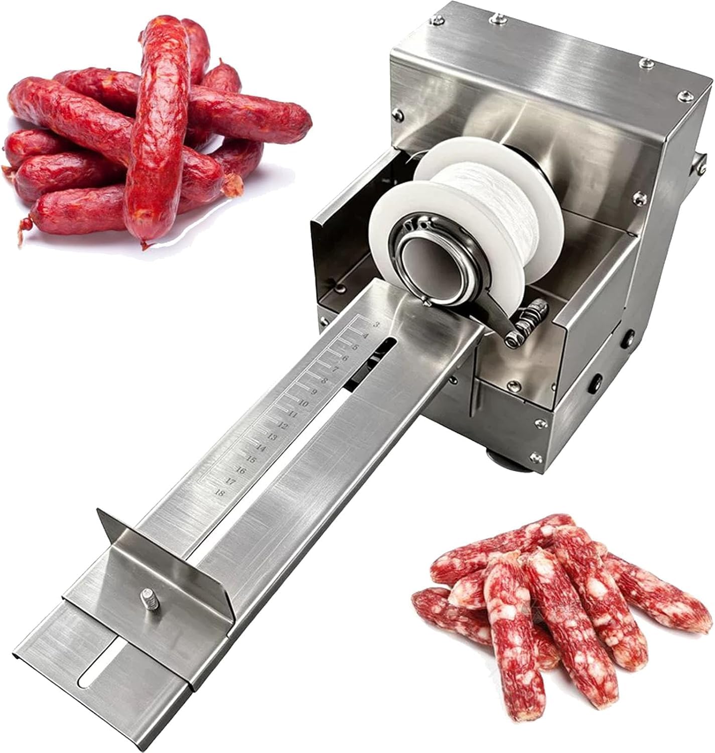 Legatrice Automatica Per Salsicce, In Acciaio Inox, Con Pedale, Apertura Di Alimentazione Di 43 Mm, Scala Regolabile Da 18 Cm, Per La Produzione Alimentare.