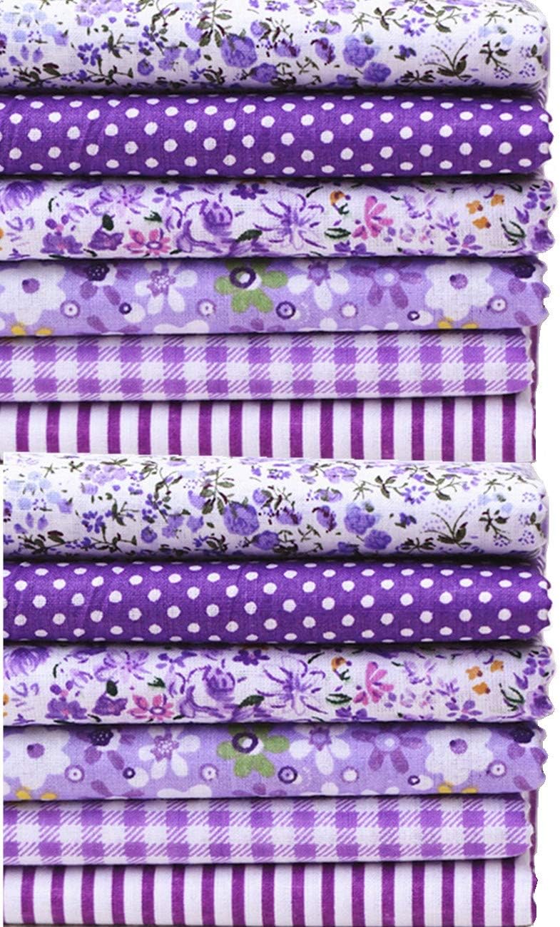 MSCFTFB 14 Pieces Assorted 7 Designs Square Fabric Bundles Sewing Square Patchwork Precut Fabric Scraps for DIY Quilting Applique Doll Dress Making (Purple)
